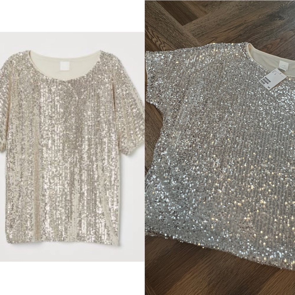 H&M Metallic Sequin Top NWT